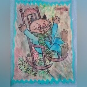🎨Crabby Cat Watercolor Painting Art🖼